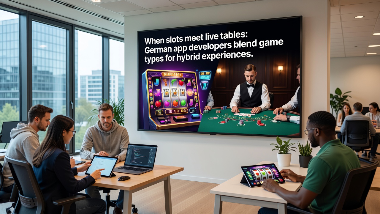 Screenshot einer Hybrid-App-Oberfläche mit integrierten Slot- und Live-Tisch-Elementen